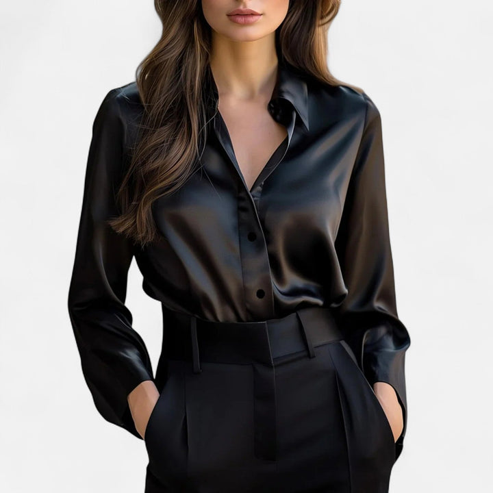 Blusa Negra de Satén para Mujer de Manga Larga – Elegancia Atemporal, Sofisticación Moderna