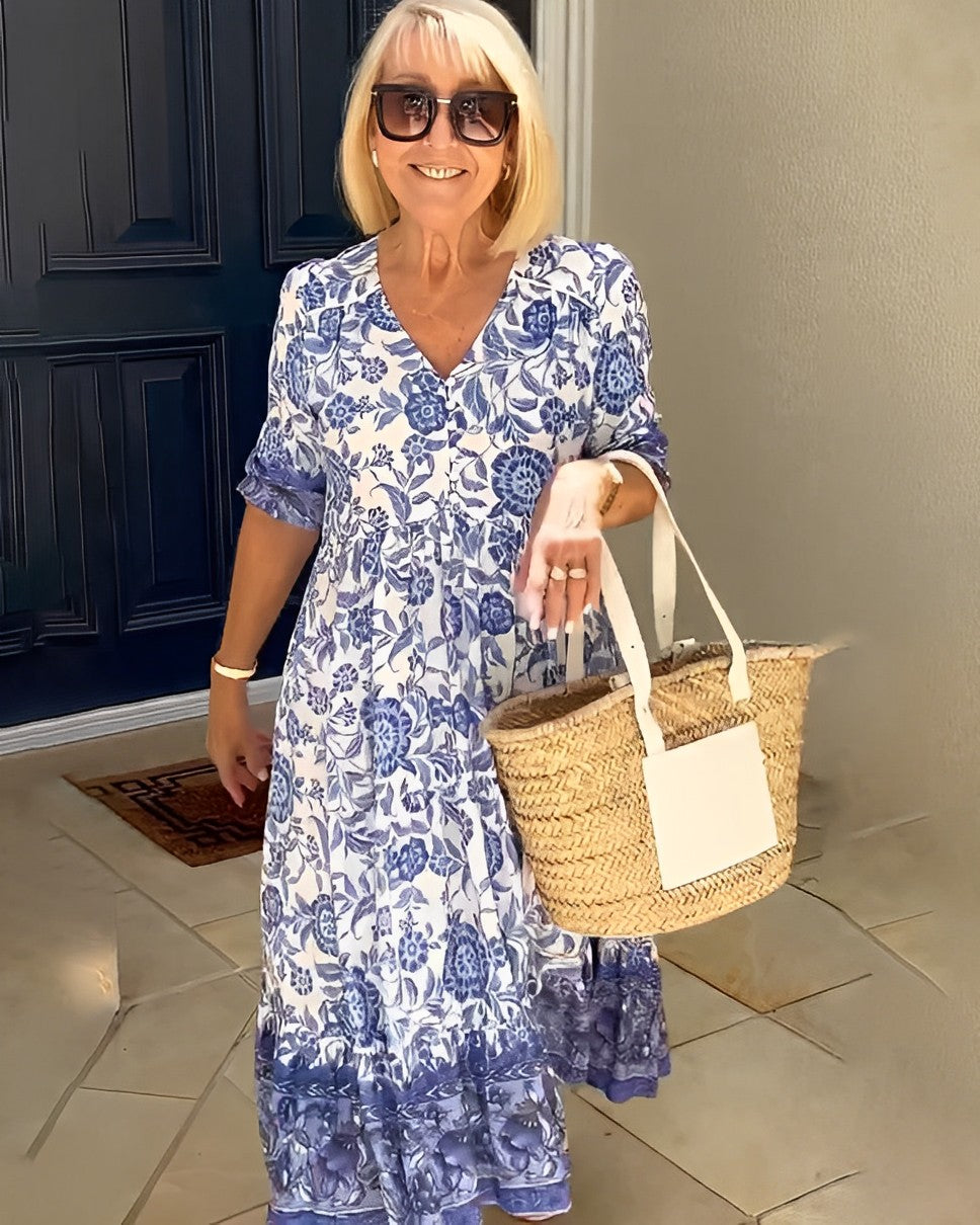 Candice | Vestido floral midi con escote en V