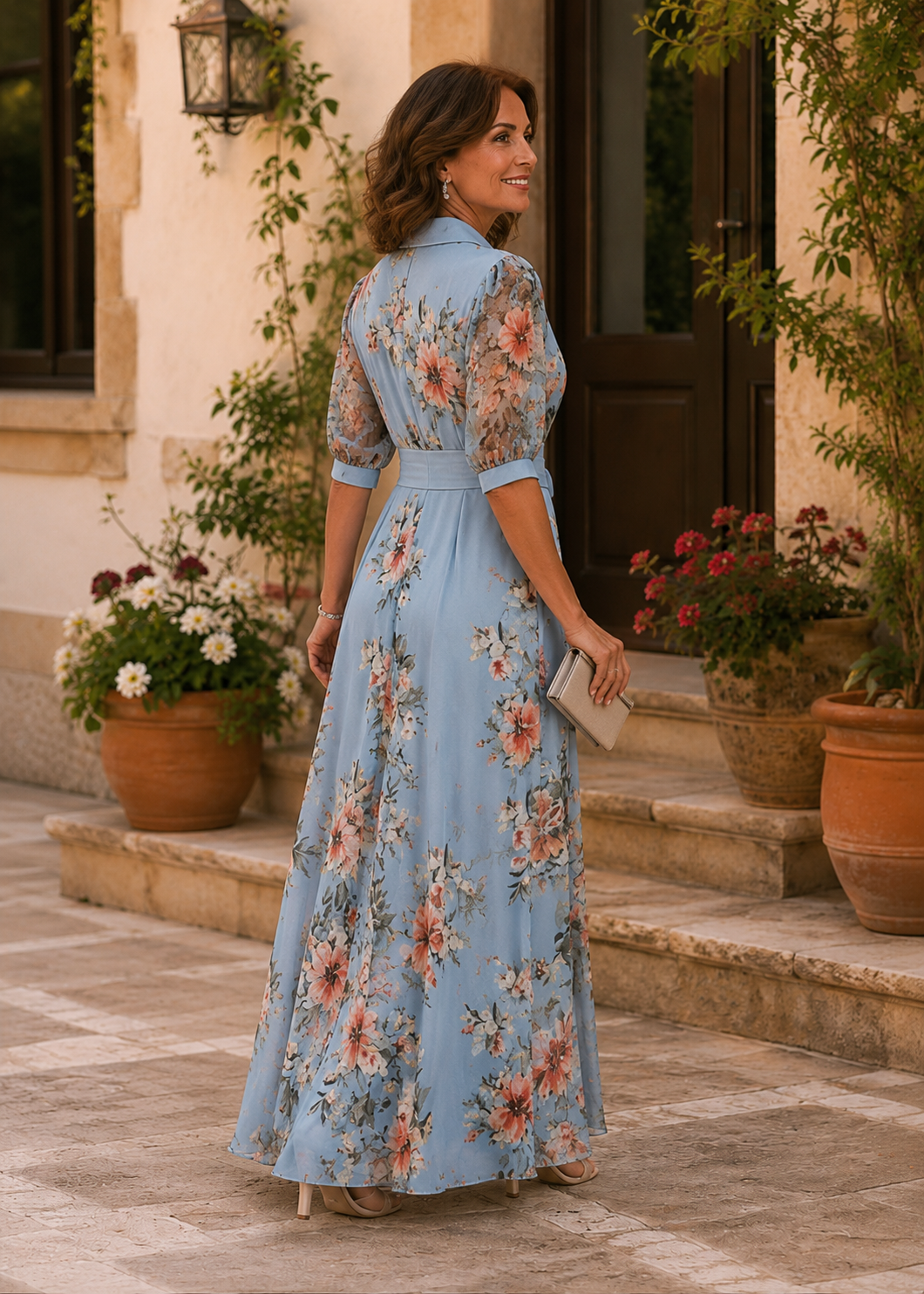 Valeria - Vestido midi con cuello en v y estampado floral