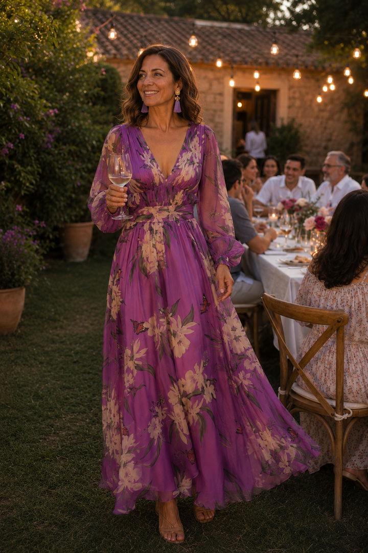 Elena | Vestido maxi floral para mujer con escote en V y diseño cómodo