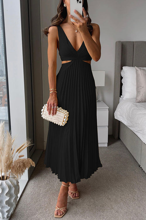 CLAIRE ÉCLAT | Vestido midi con escote en V y falda plisada para invitada de boda