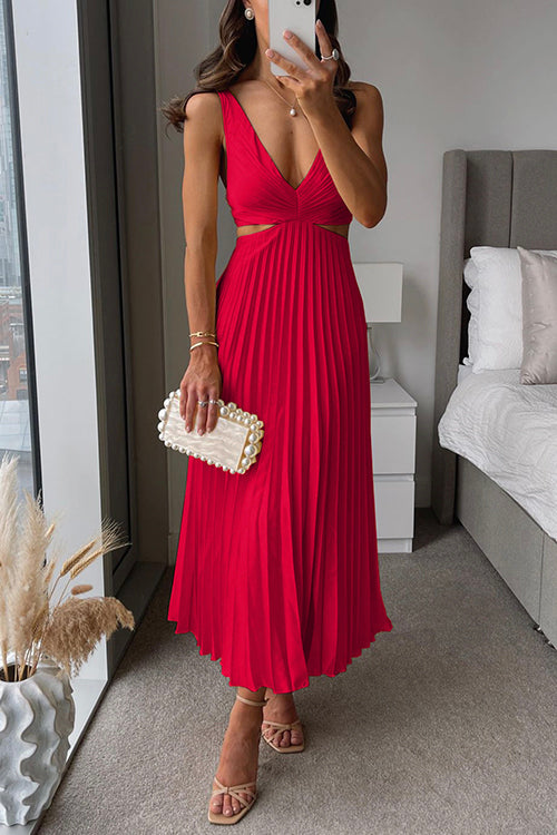 CLAIRE ÉCLAT | Vestido midi con escote en V y falda plisada para invitada de boda