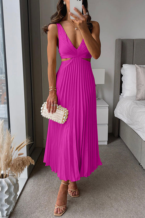 CLAIRE ÉCLAT | Vestido midi con escote en V y falda plisada para invitada de boda