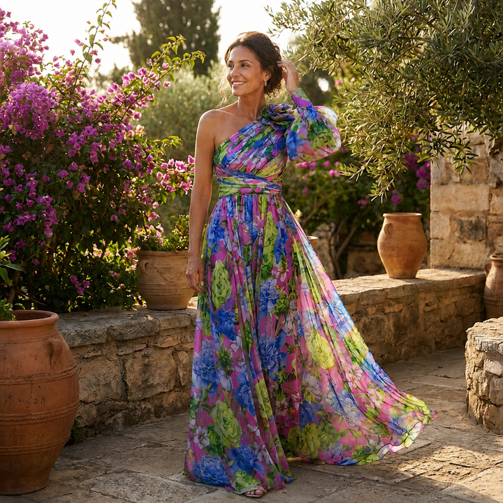 Christina | Vestido Maxi Floral de Un Hombro para Mujer