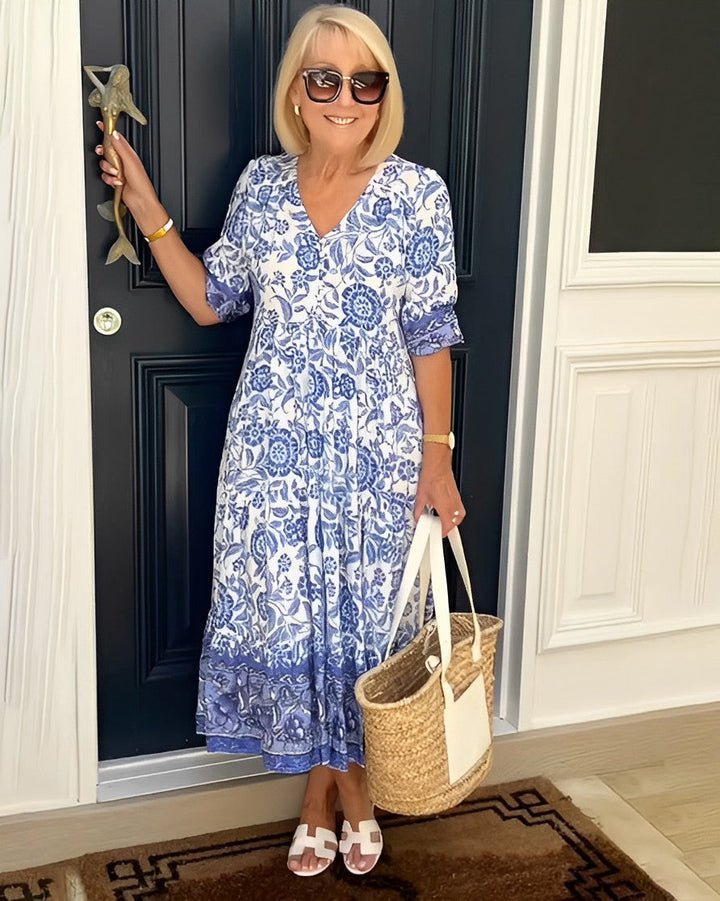 Candice | Vestido floral midi con escote en V