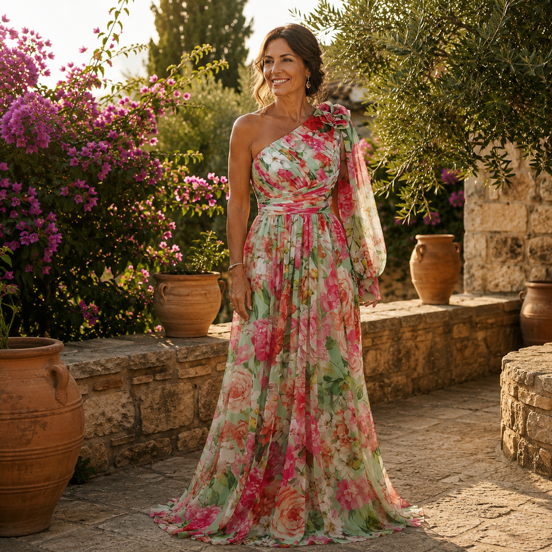 Christina | Vestido Maxi Floral de Un Hombro para Mujer