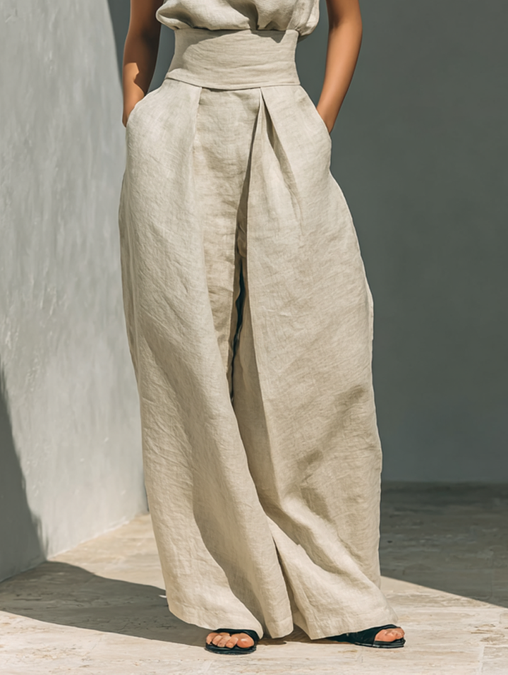 Maria · Conjunto minimalista de top sin mangas y pantalón amplio en algodón y lino