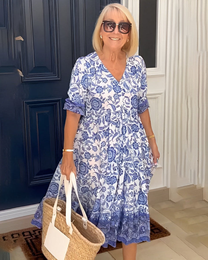 Candice | Vestido floral midi con escote en V