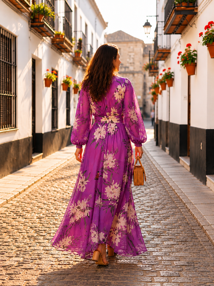 Elena | Vestido maxi floral para mujer con escote en V y diseño cómodo