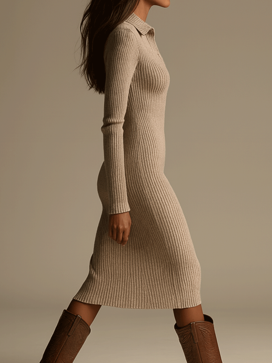 Inés · Vestido midi minimalista beige