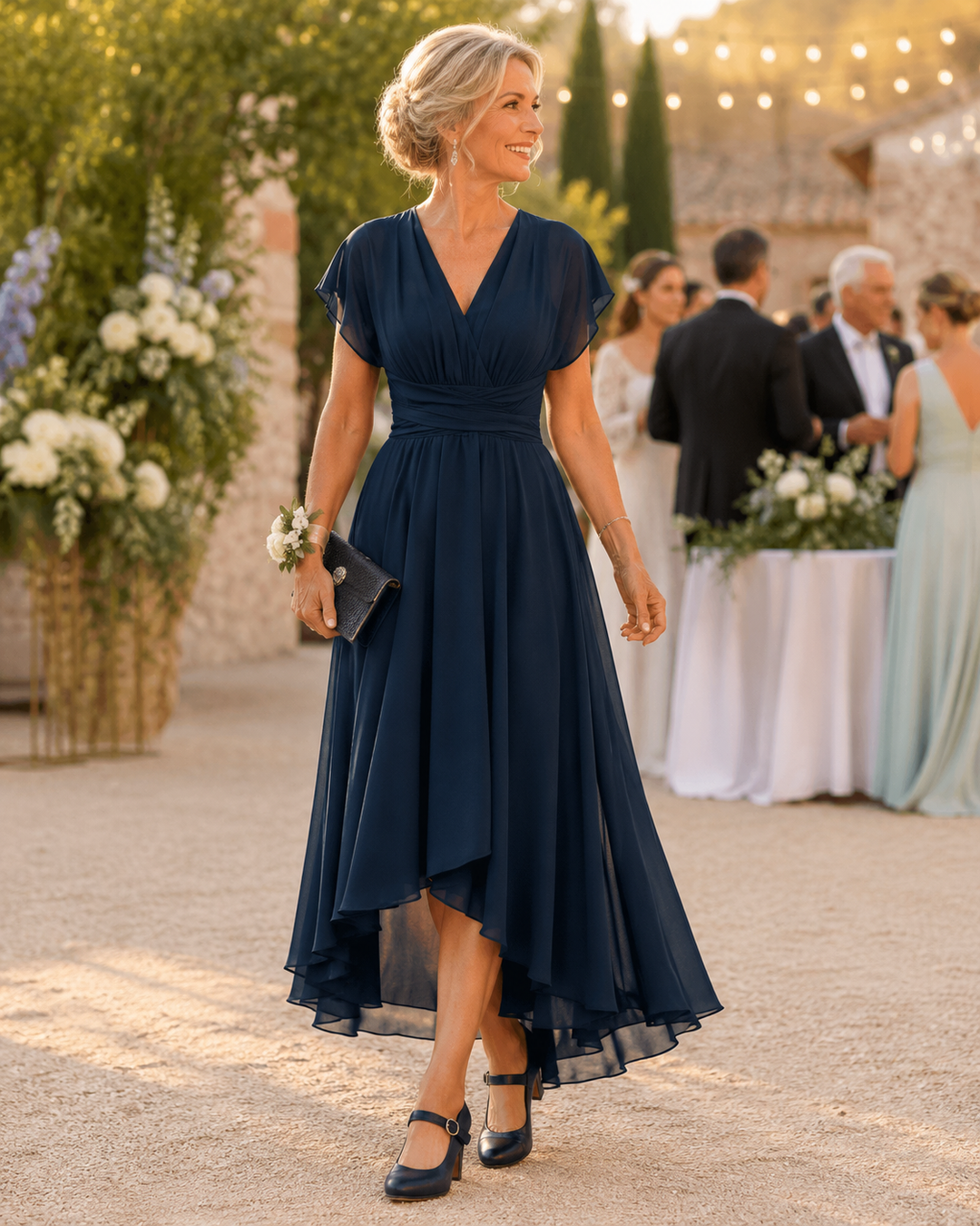 Noelia - Vestido de noche fluido con escote en v