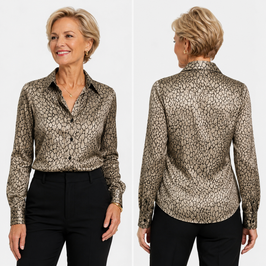 Blusa de Satén con Estampado de Serpiente para Mujer – Elegancia Exótica, Sofisticación Moderna