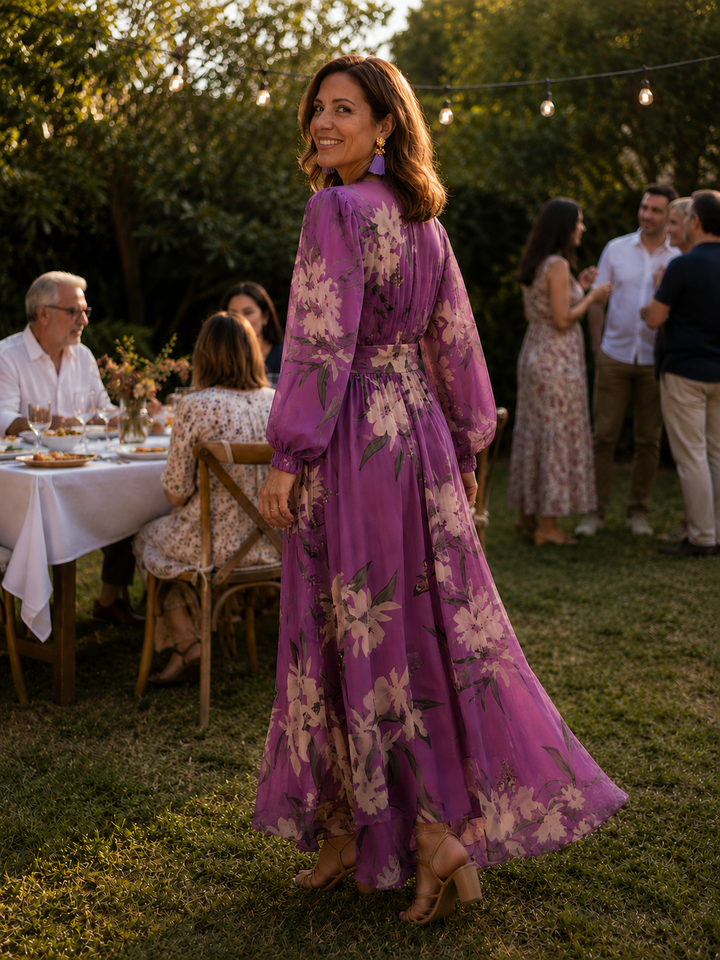 Elena | Vestido maxi floral para mujer con escote en V y diseño cómodo