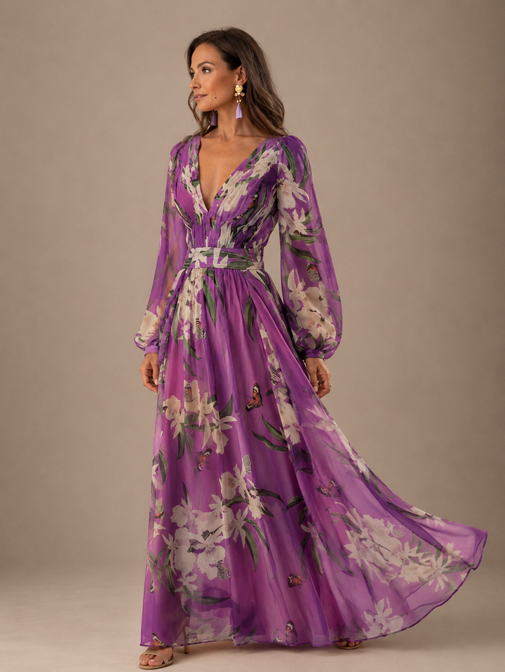 Sancha | Vestido maxi floral para mujer con escote en V y diseño cómodo