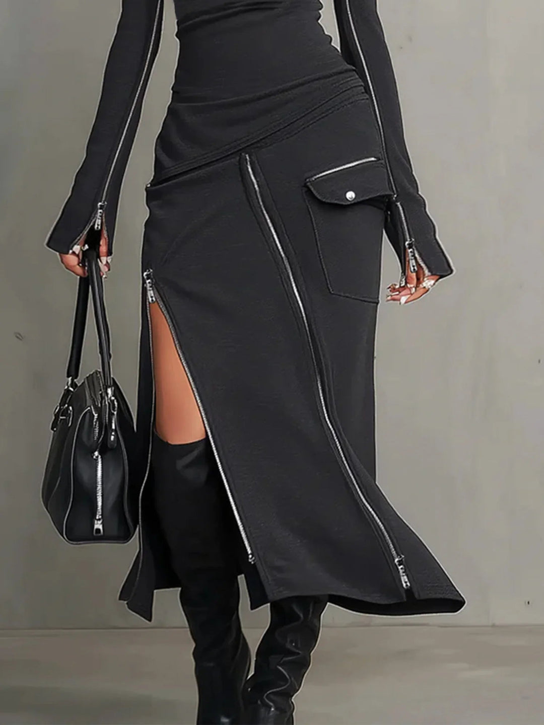 Conjunto de bolsillo con cremallera irregular y cuello alto