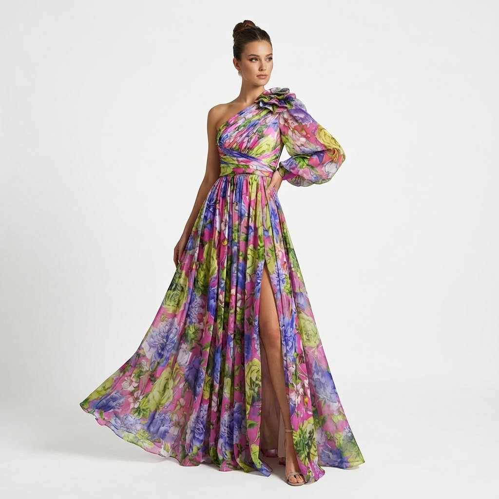 Christina | Vestido Maxi Floral de Un Hombro para Mujer