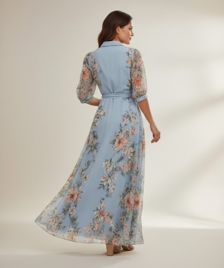 Valeria - Vestido midi con cuello en v y estampado floral