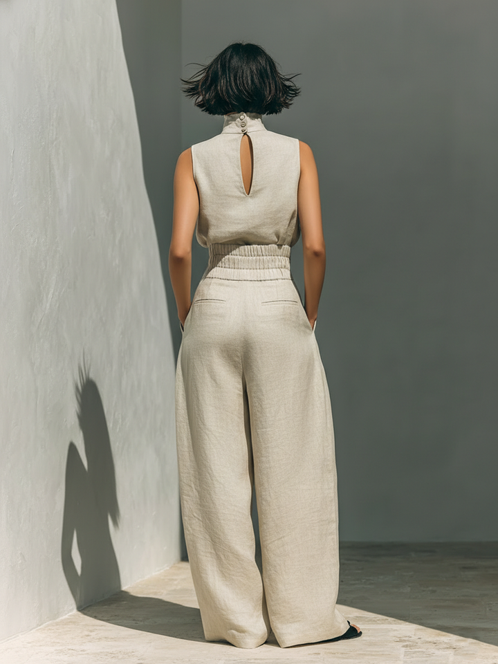 Maria · Conjunto minimalista de top sin mangas y pantalón amplio en algodón y lino
