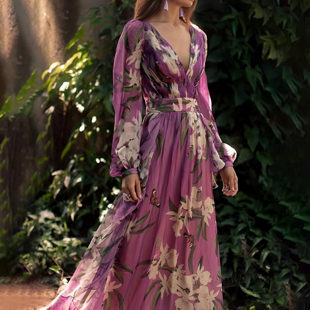 Sancha | Vestido maxi floral para mujer con escote en V y diseño cómodo