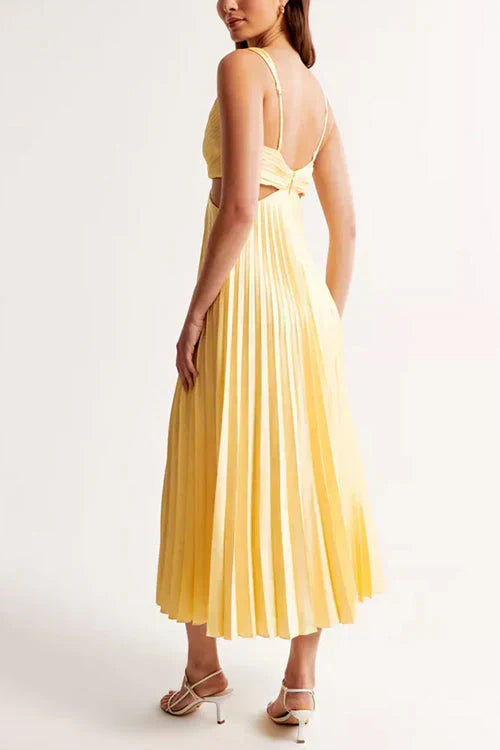 CLAIRE ÉCLAT | Vestido midi con escote en V y falda plisada para invitada de boda
