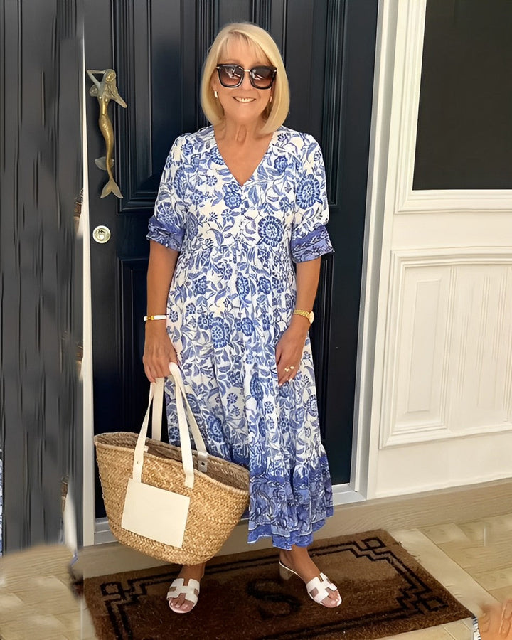 Candice | Vestido floral midi con escote en V