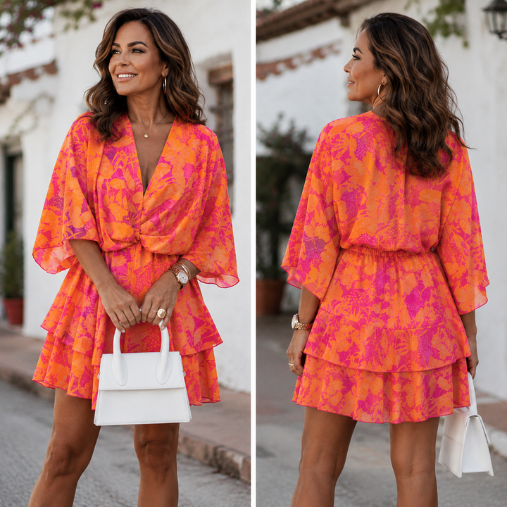 Lola | Vestido mini chic con escote en V y estampado floral
