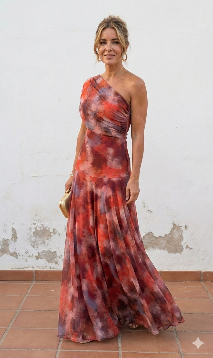GIORGINA · Vestido largo asimétrico de estilo distinguido